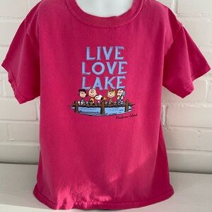 Peanuts Charlie Brown Bright Pink Short Sleeve Live Love Lake T-Shirt Size YS